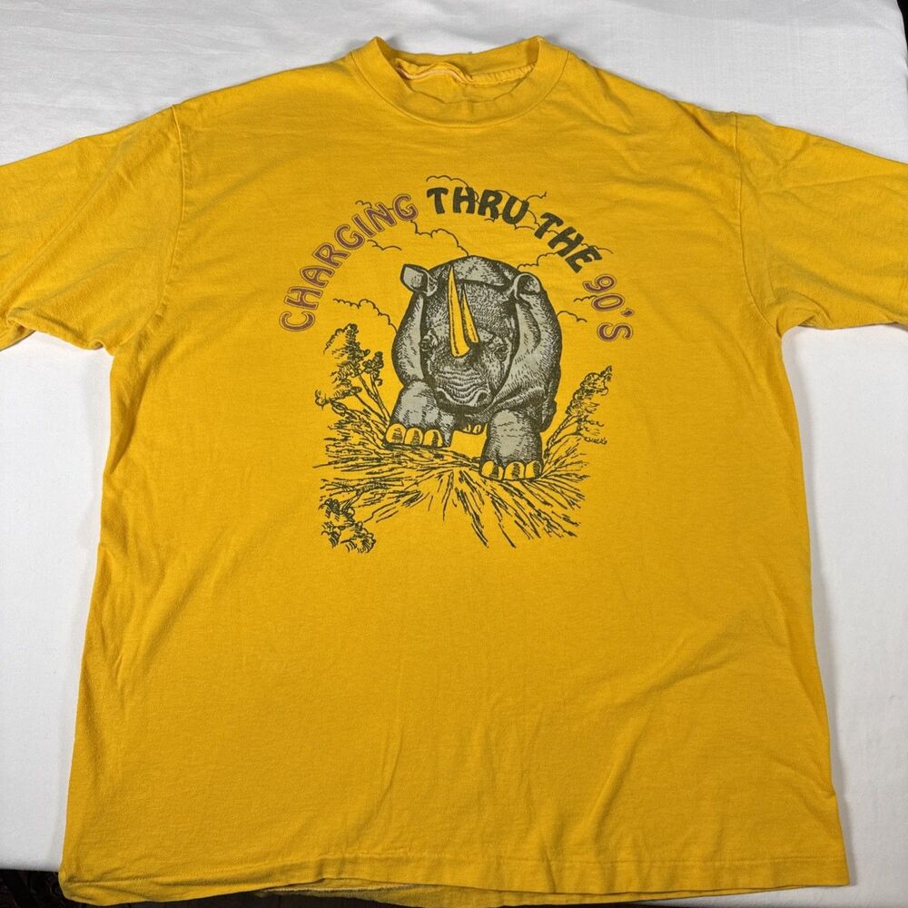Vintage 90s Rhino Charging Through The 90’s  Single Stitch T-shirt  XL